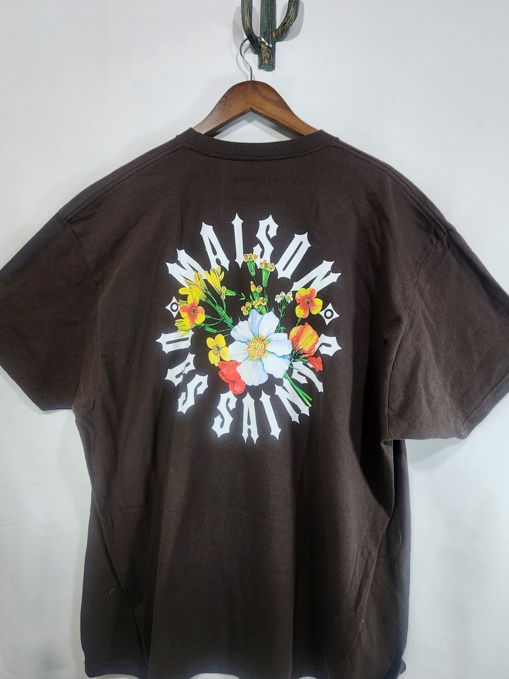 Fashion Nova Men Graphic Floral Logo T-Shirt Mens 2XL Brown Crew Neck Cotton